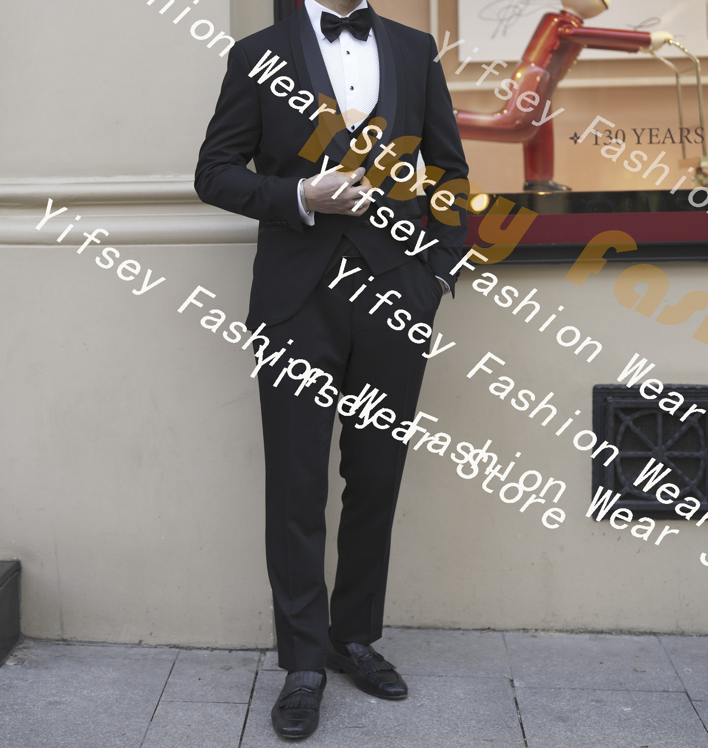 Men Grooming Outfit - Męski garnitur z podwójnym szalowym kołnierzem,